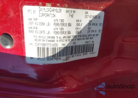 2003 Chrysler Pt Cruiser Touring из США, поврежденный, VIN 3C4FY58B73T510259